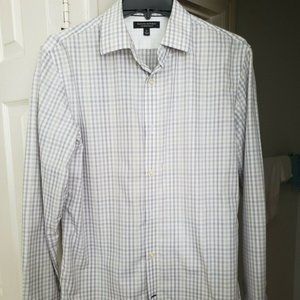 Banana Republic Men's Sz. M Long Sleeve Slim-Fit Gray/Tan Gingham Non-Iron Shirt
